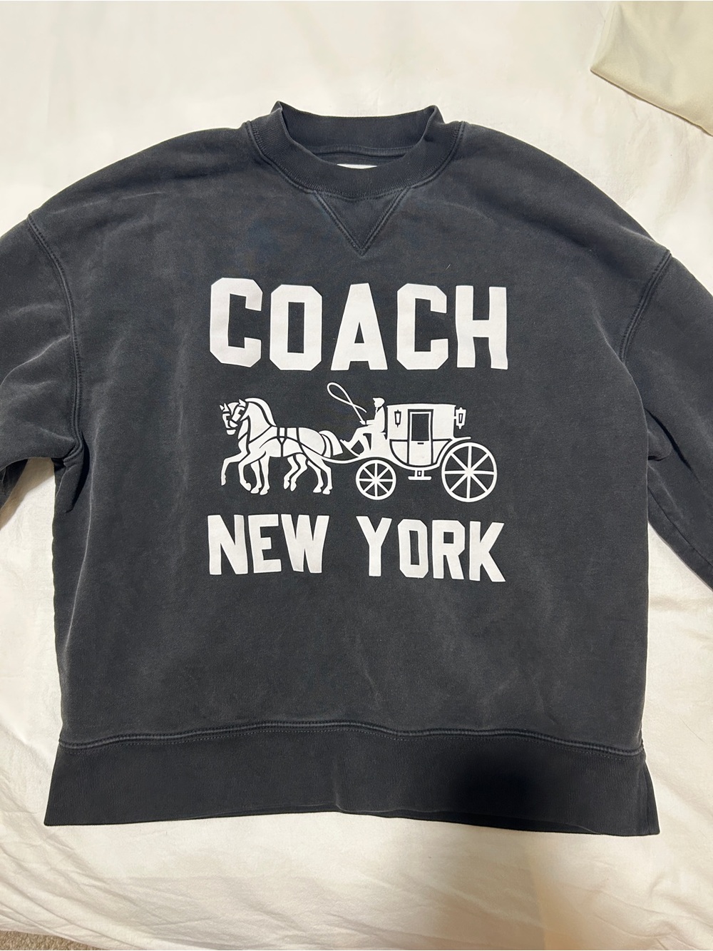 Coach Black Crewneck Sweatshirt with White Logo & Carriage Graphic